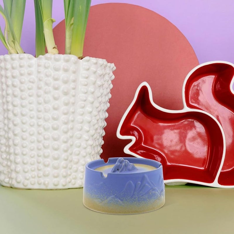 Retro Ceramic Ashtray with Lid Windproof Porcelain Ash Holder for Outdoor Patio Home Office - Image 5